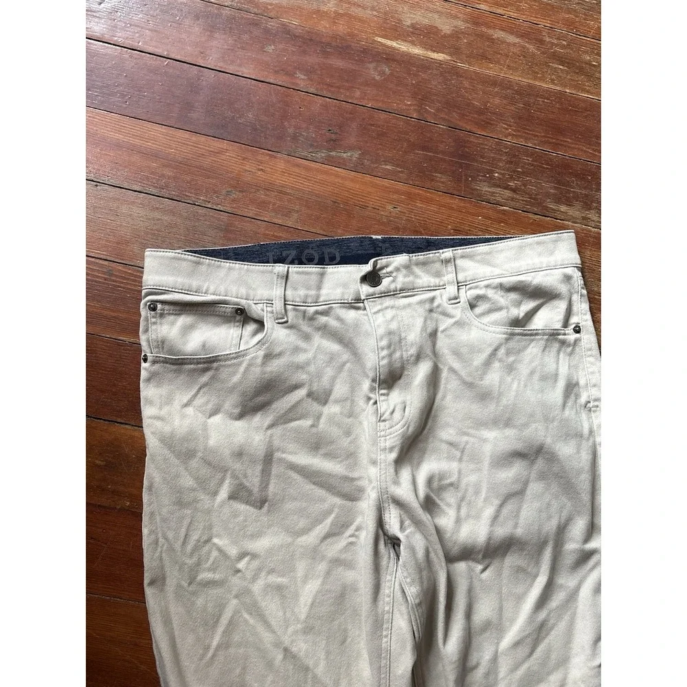 IZOD Pants Men's 38x30 Straight Leg Chino Khaki Tan Stretch Flat Front